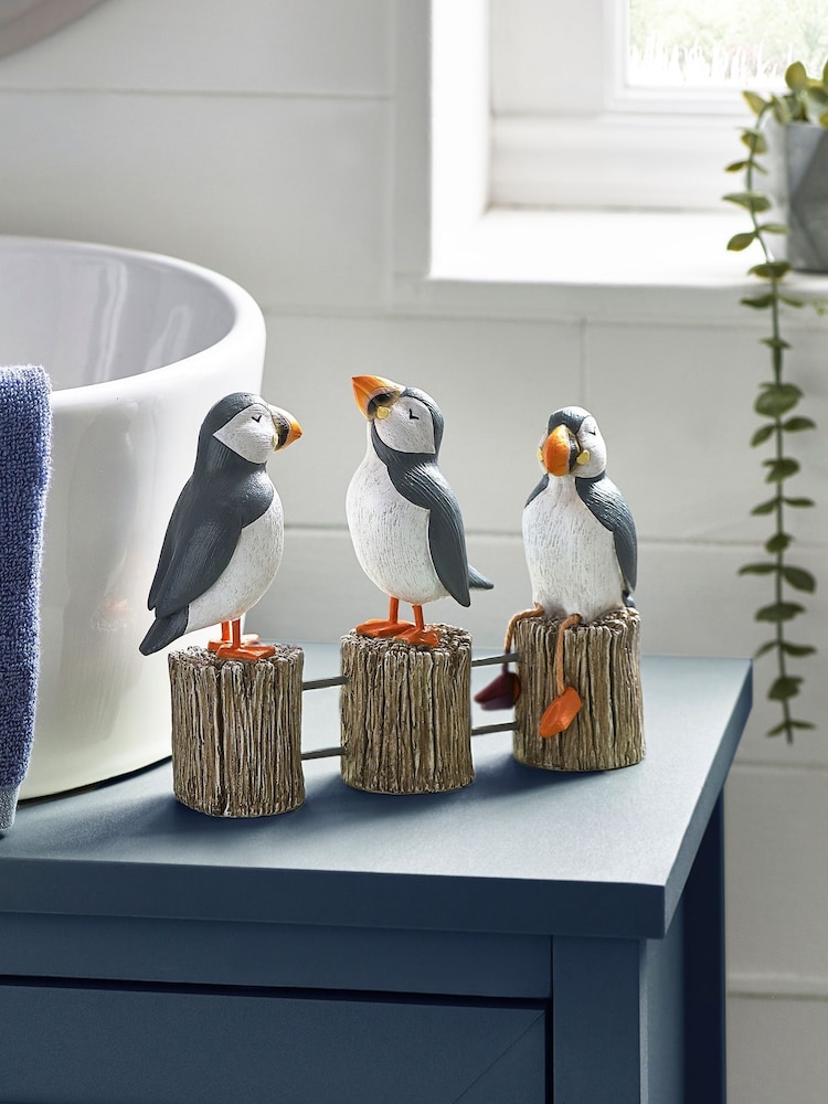 Black/White Set of 3 Ornaments Puffin - Image 1 of 3