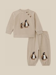 Monsoon Newborn Penguin Cotton Sweatshirt & Joggers Set - صورة 1 من 3