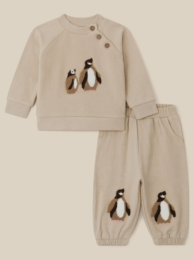Monsoon Newborn Penguin Cotton Sweatshirt & Joggers Set - صورة 1 من 3