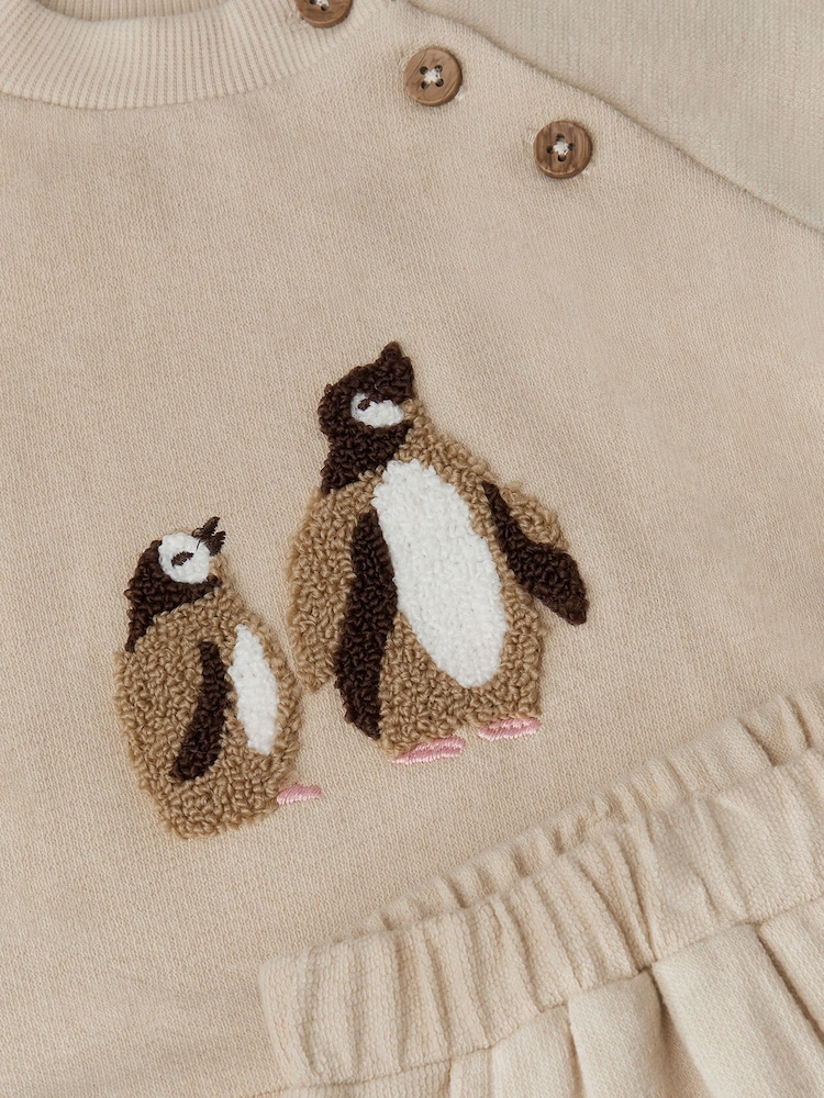 Monsoon Newborn Penguin Cotton Sweatshirt & Joggers Set - صورة 3 من 3