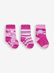 JoJo Maman Bébé Pink 3-Pack Dino Socks - Image 1 of 1