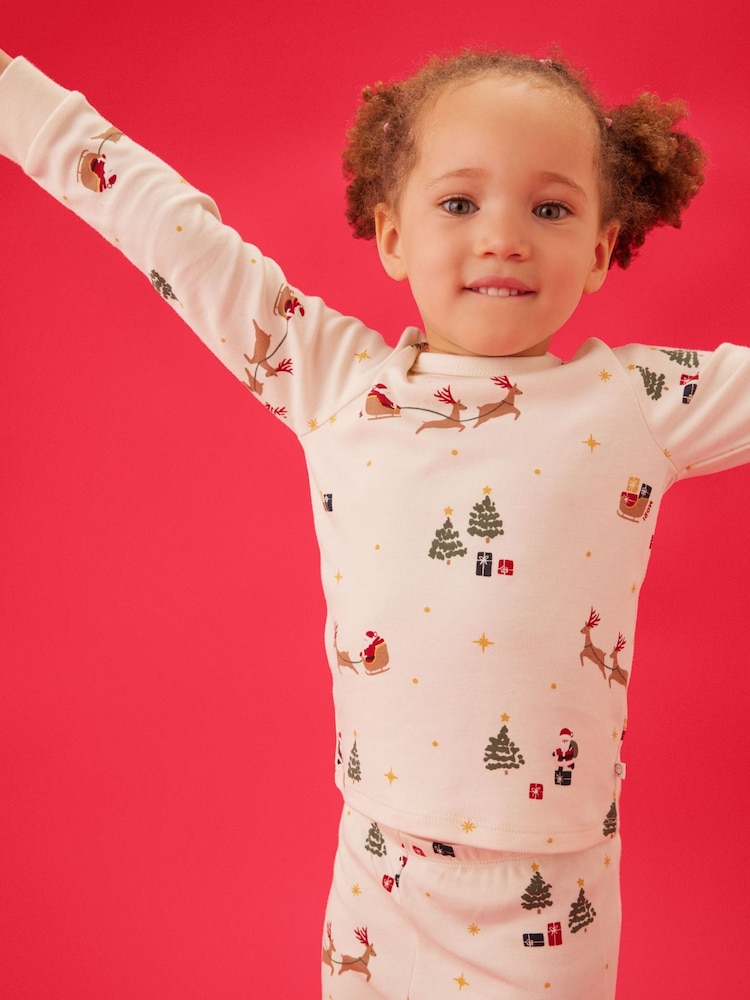 MORI Cream Supersoft Christmas Sleigh Pyjamas Set - Image 2 of 4 MORI Cream Supersoft Christmas Sleigh Pyjamas Set - Image 2 of 4