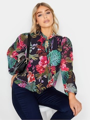 M&Co Black Ruched Neck Blouse - Image 1 of 4