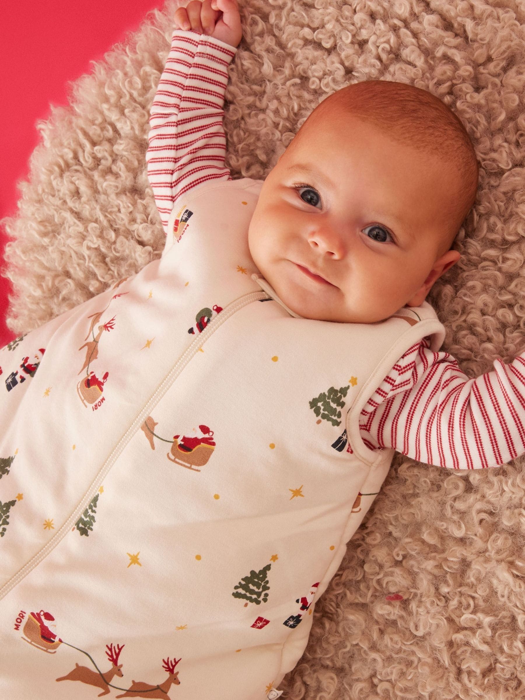 MORI Cream Supersoft Chirstmas Sleigh Front Opening Sleeping Bag 2.5 TOG