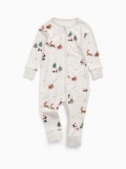 MORI Cream Supersoft Christmas Sleigh Two Way Zip-Up Sleepsuit - Image 3 of 5