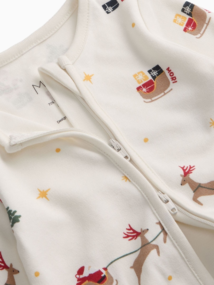 MORI Cream Supersoft Christmas Sleigh Two Way Zip-Up Sleepsuit - Image 5 of 5 MORI Cream Supersoft Christmas Sleigh Two Way Zip-Up Sleepsuit - Image 5 of 5