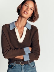 Boden Brown Lucy Cotton Henley Jumper - Image 4 of 6