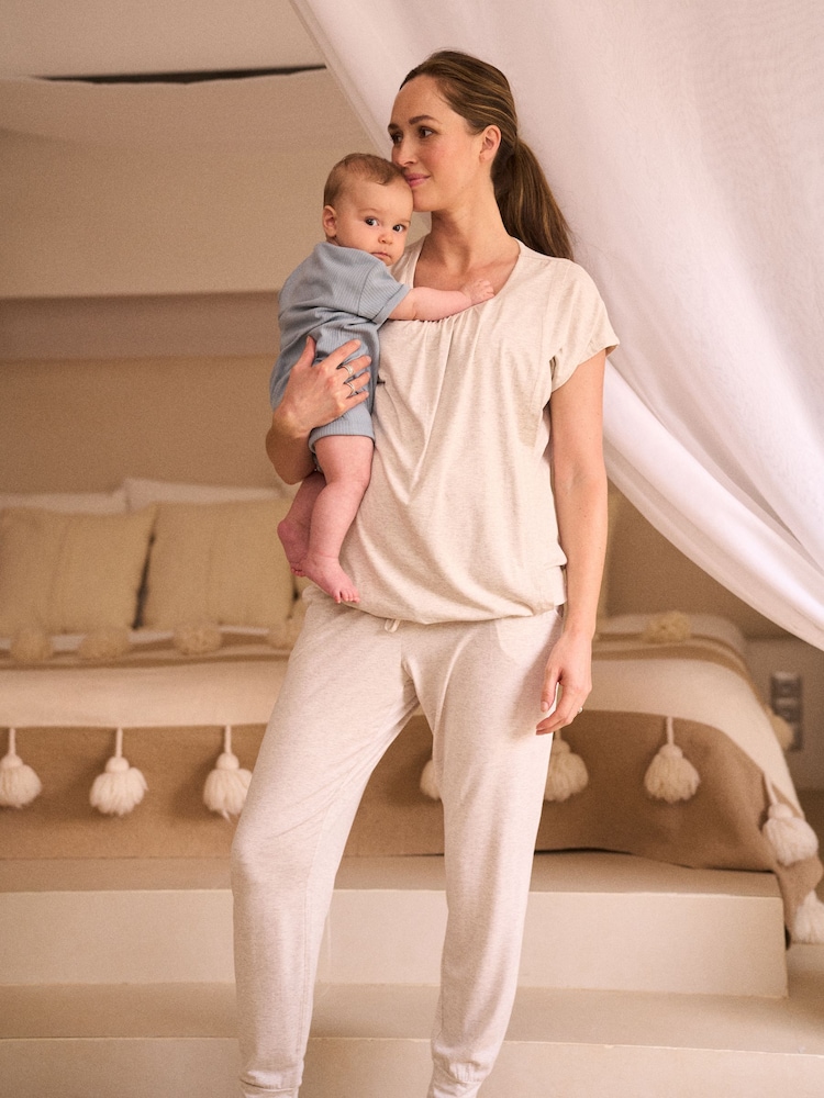 Seraphine Beige Oatmeal Marl Maternity & Nursing Hospital Bag Pyjamas 2 Piece Set - Image 4 of 4 Seraphine Beige Oatmeal Marl Maternity & Nursing Hospital Bag Pyjamas 2 Piece Set - Image 4 of 4