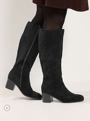 Yours Curve Black Extra Wide Fit Stacked Heel Faux Suede Boots - Image 1 of 5