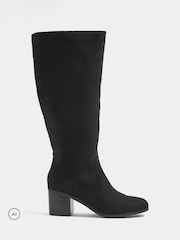 Yours Curve Black Extra Wide Fit Stacked Heel Faux Suede Boots - Image 2 of 5