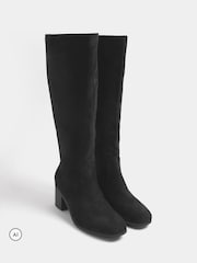 Yours Curve Black Extra Wide Fit Stacked Heel Faux Suede Boots - Image 4 of 5
