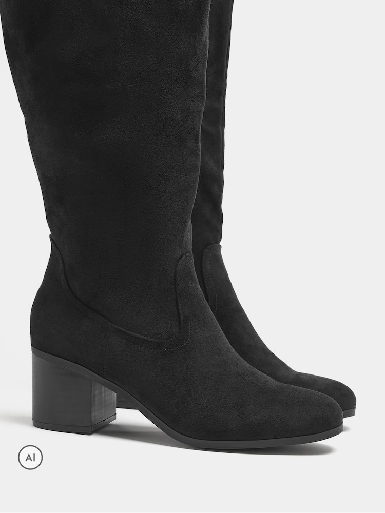 Yours Curve Black Extra Wide Fit Stacked Heel Faux Suede Boots - Image 5 of 5 Yours Curve Black Extra Wide Fit Stacked Heel Faux Suede Boots - Image 5 of 5