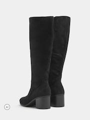 Yours Curve Black Wide Fit Stacked Heel Faux Suede Boots - Image 3 of 5