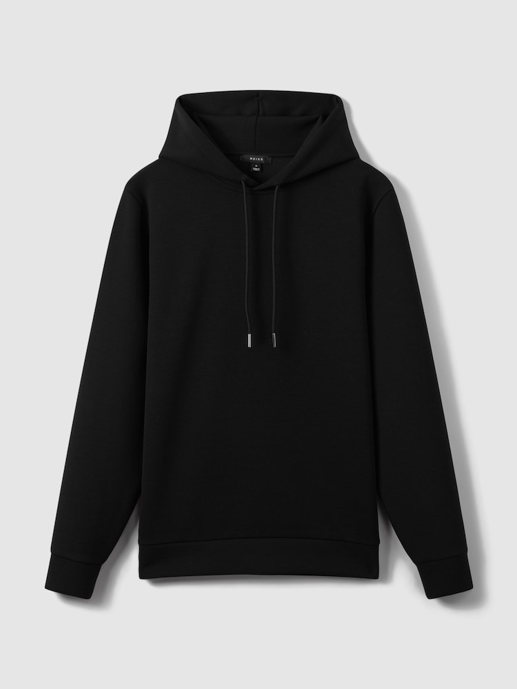 Reiss Black Fabien Interlock Jersey Drawstring Hoodie - Image 2 of 7