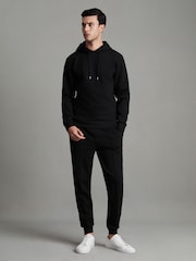 Reiss Black Fabien Interlock Jersey Drawstring Hoodie - Image 3 of 7