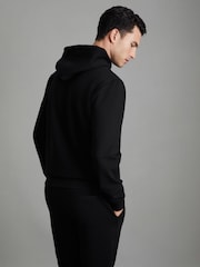 Reiss Black Fabien Interlock Jersey Drawstring Hoodie - Image 4 of 7