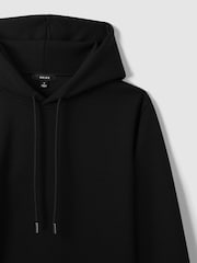 Reiss Black Fabien Interlock Jersey Drawstring Hoodie - Image 5 of 7