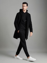 Reiss Black Fabien Interlock Jersey Drawstring Hoodie - Image 7 of 7