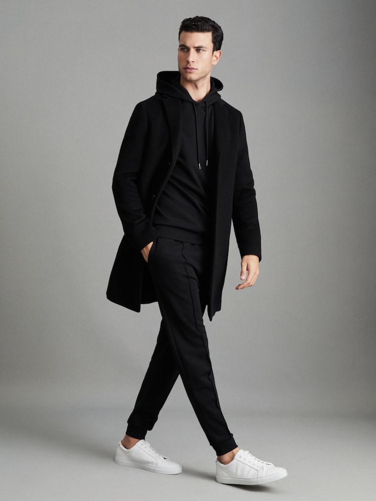 Reiss Black Fabien Interlock Jersey Drawstring Hoodie - Image 7 of 7