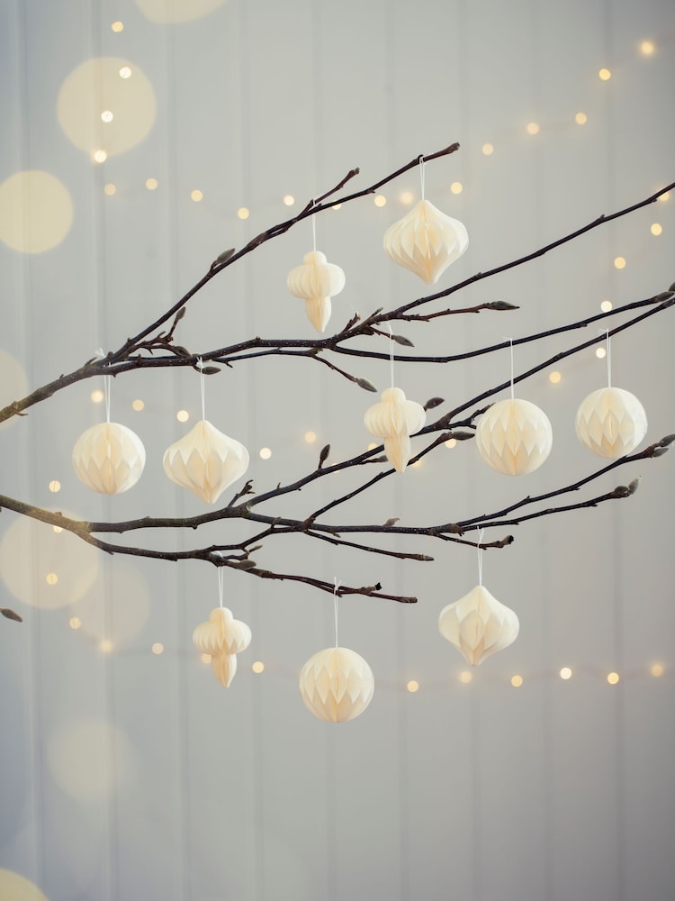 Set of 10 White Paper Honeycomb Baubles - Image 1 of 8