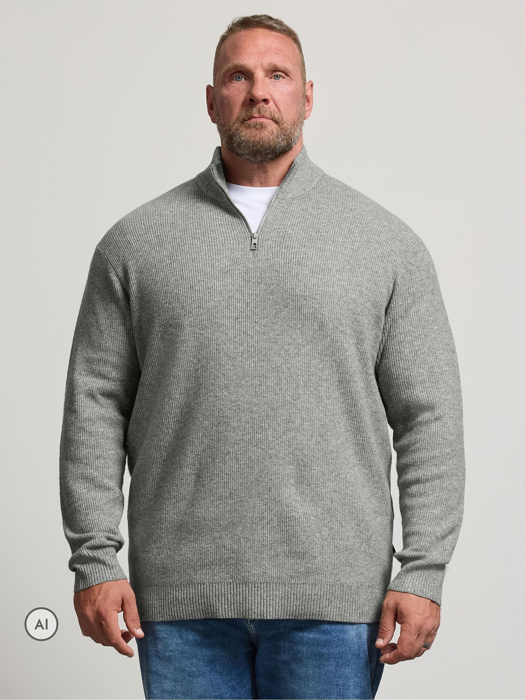 Badrhino Men's Grey Quarter Zip Jumper In | Size: 1XL - Image 2