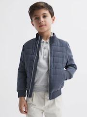 Reiss Airforce Blue Flintoff Funnel Neck Quilted Hybrid Jacket - Image 1 of 7