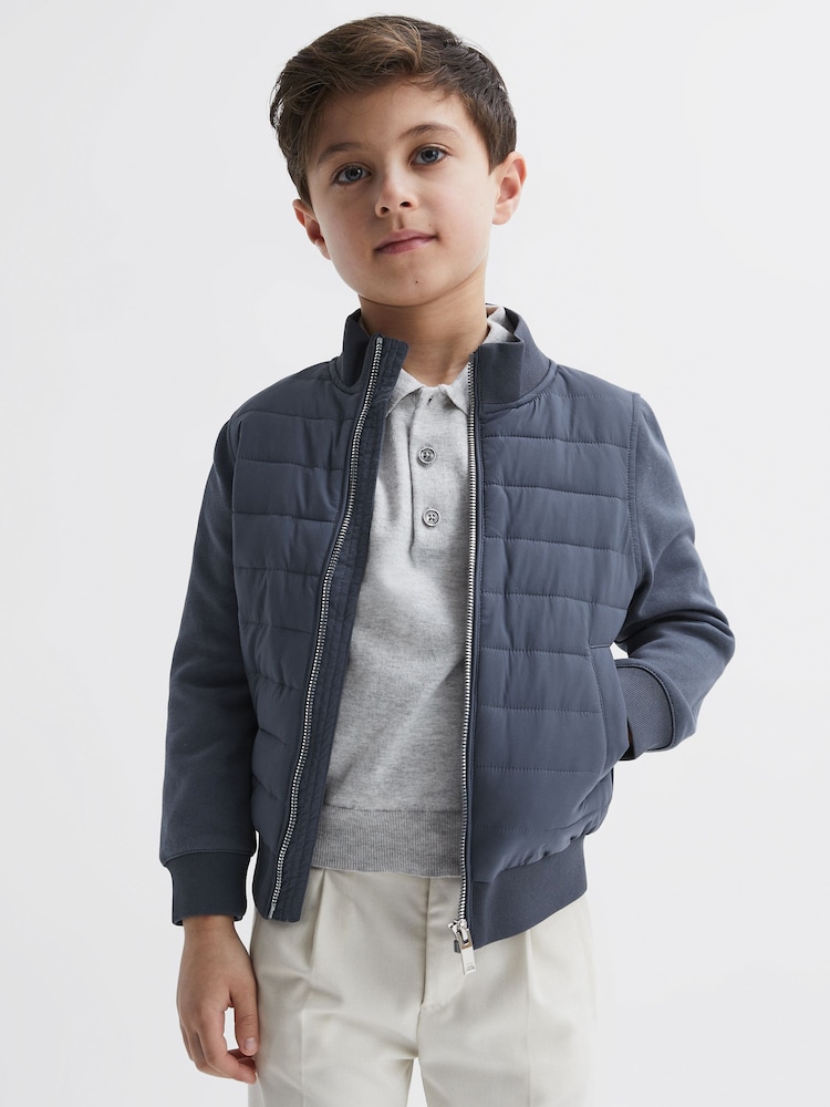 Reiss Airforce Blue Flintoff Funnel Neck Quilted Hybrid Jacket - Image 1 of 7