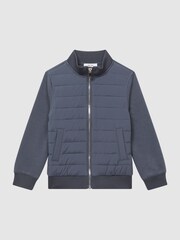 Reiss Airforce Blue Flintoff Funnel Neck Quilted Hybrid Jacket - Image 2 of 7