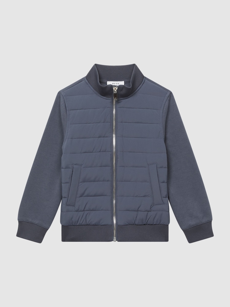 Reiss Airforce Blue Flintoff Funnel Neck Quilted Hybrid Jacket - Image 2 of 7