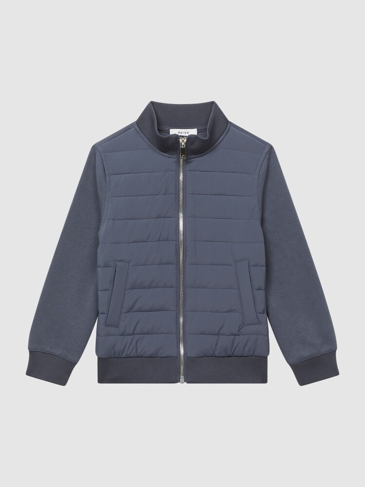 Reiss Airforce Blue Flintoff Funnel Neck Quilted Hybrid Jacket - Image 2 of 7 Reiss Airforce Blue Flintoff Funnel Neck Quilted Hybrid Jacket - Image 2 of 7