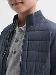 Reiss Airforce Blue Flintoff Funnel Neck Quilted Hybrid Jacket - Image 4 of 7