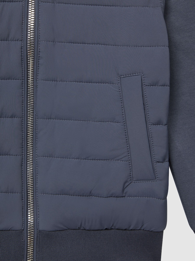 Reiss Airforce Blue Flintoff Funnel Neck Quilted Hybrid Jacket - Image 7 of 7