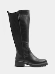 Yours Curve Ribbed Knit Panel Knee High Boots In Wide - صورة 2 من 4