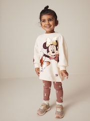 Ecru White Disney Minnie Mouse And Daisy Sequin Long Sleeve 100% Cotton T-Shirt And Leggings Set (3mths-7yrs) - Image 1 of 9
