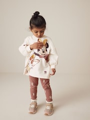 Ecru White Disney Minnie Mouse And Daisy Sequin Long Sleeve 100% Cotton T-Shirt And Leggings Set (3mths-7yrs) - Image 3 of 9
