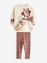 Ecru White Disney Minnie Mouse And Daisy Sequin Long Sleeve 100% Cotton T-Shirt And Leggings Set (3mths-7yrs) - Image 6 of 9