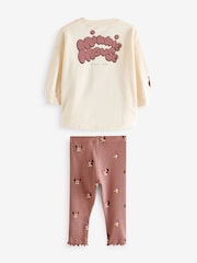 Ecru White Disney Minnie Mouse And Daisy Sequin Long Sleeve 100% Cotton T-Shirt And Leggings Set (3mths-7yrs) - Image 7 of 9