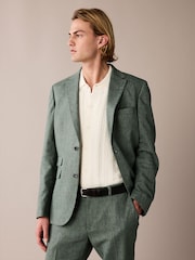 Zielony - Linen Blend Tailored Fit Suit Jacket - Image 1 of 5