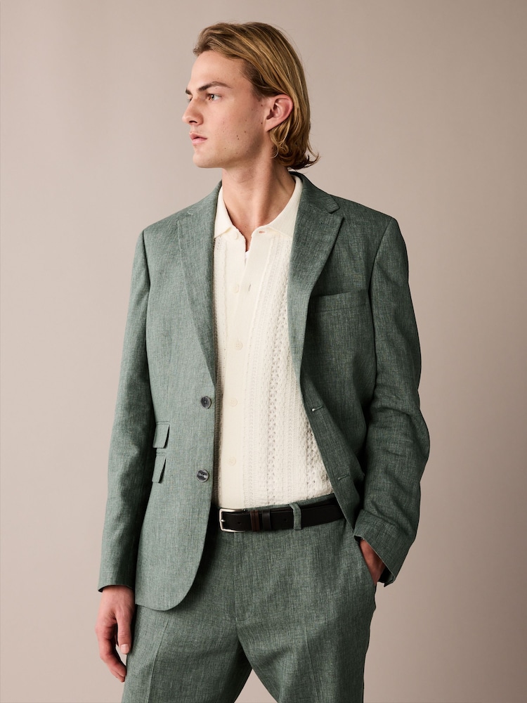 Zielony - Linen Blend Tailored Fit Suit Jacket - Image 1 of 5