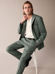 Zielony - Linen Blend Tailored Fit Suit Jacket - Image 2 of 5