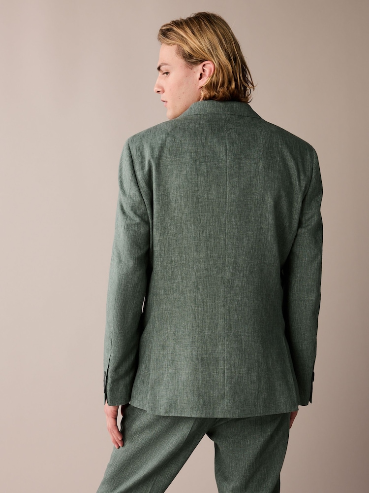 Green Linen Blend Tailored Fit Suit Jacket - Image 3 of 5