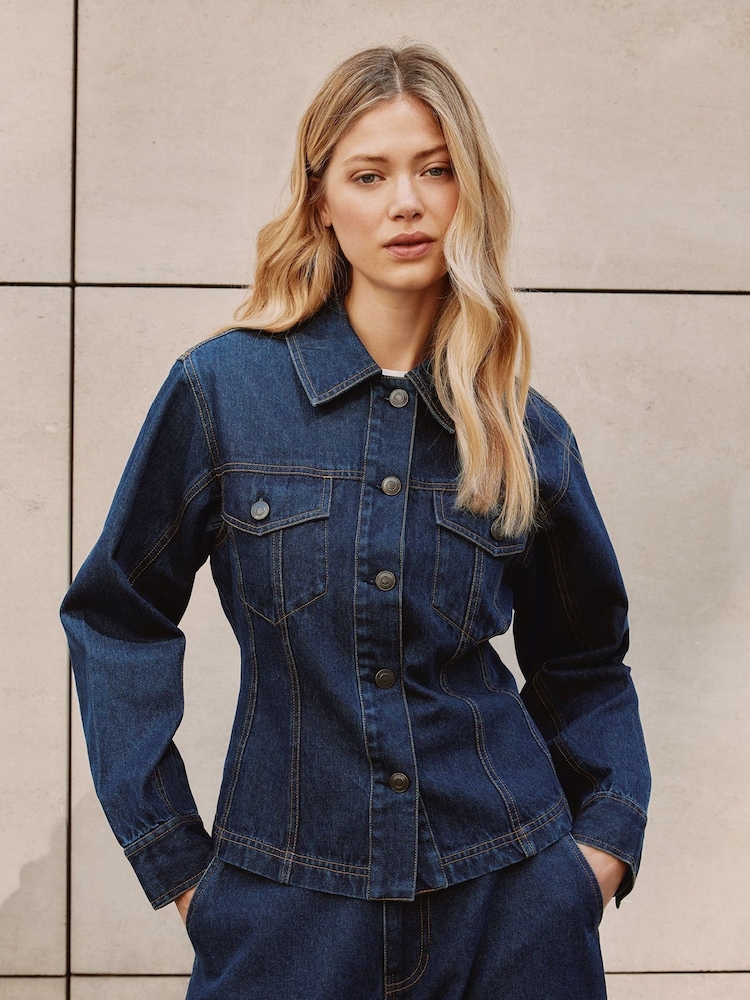Albaray Blue Fitted Denim Jacket - Image 1 of 5 Albaray Blue Fitted Denim Jacket - Image 1 of 5
