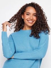 M&Co Blue Funnel Neck Stitch Jumper - Image 4 of 4