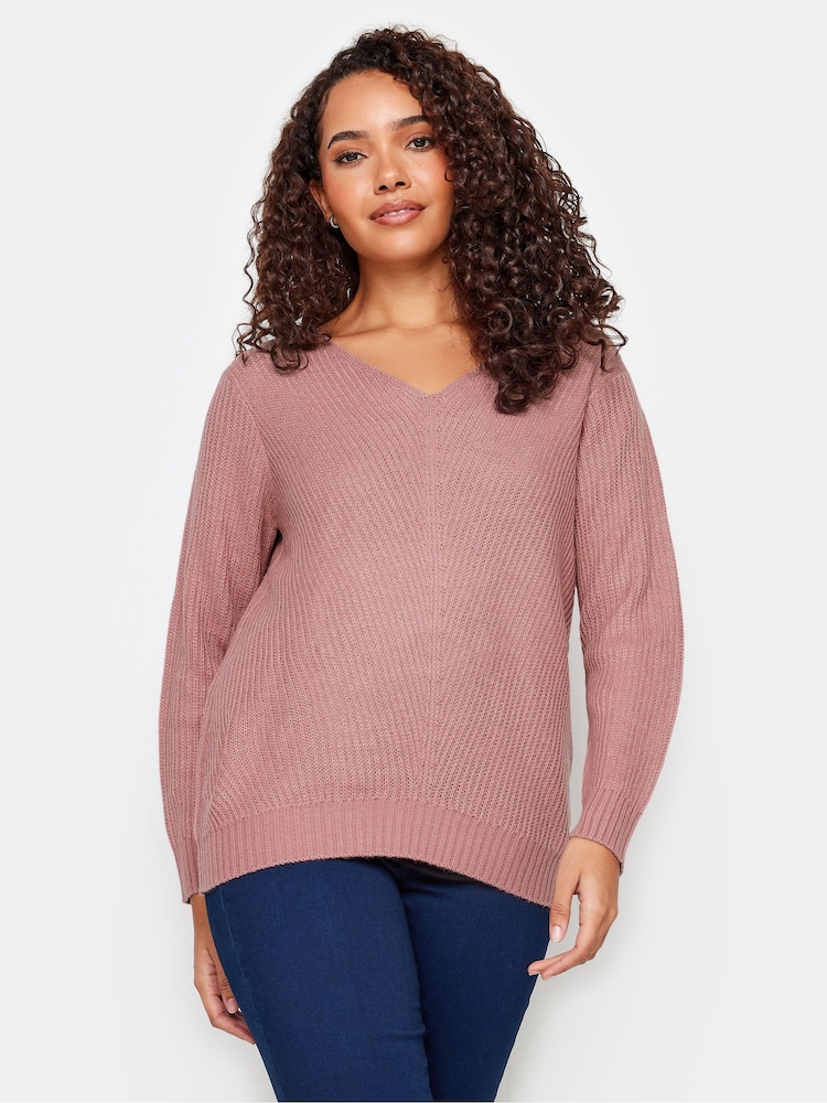 M&Co Pink V-Neck Long Sleeve Jumper - Image 1 of 4