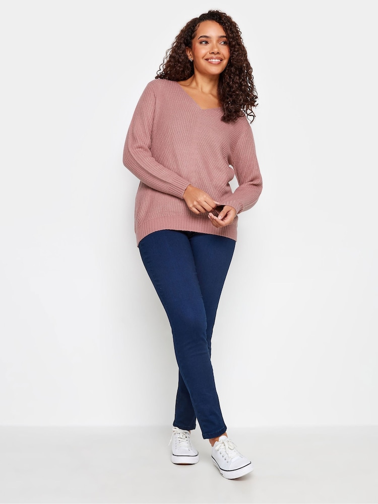 M&Co Pink V-Neck Long Sleeve Jumper - Image 2 of 4