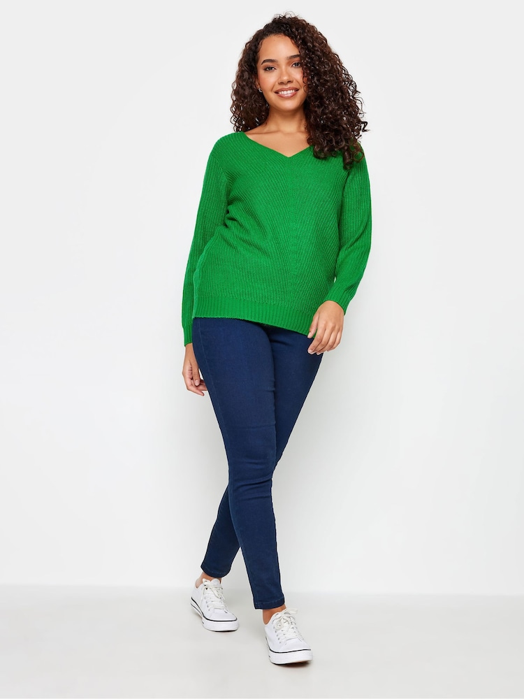 M&Co Green V-Neck Long Sleeve Jumper - Image 2 of 4 M&Co Green V-Neck Long Sleeve Jumper - Image 2 of 4