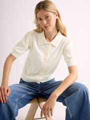 Albaray Short Sleeve Pointelle Button Top - Attēls 1 no 5