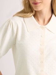 Albaray Short Sleeve Pointelle Button Top - Attēls 3 no 5