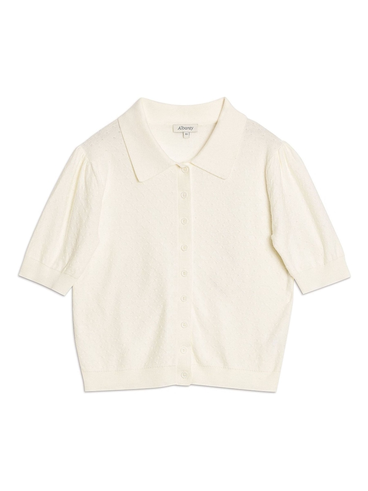 Albaray Short Sleeve Pointelle Button Top - Attēls 5 no 5