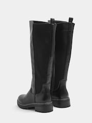Yours Curve Black Wide Fit Ribbed Knit Panel Knee High Boots In Wide - Image 3 of 4